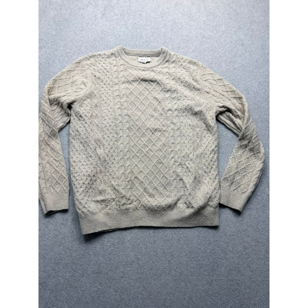 Free Assembly Mens Cable Knit Sweater Oatmeal Heather Diamond Pattern Large